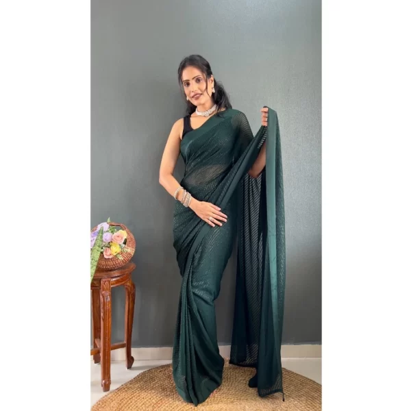 Generic Women's Chiffon Solid Ready to wear Saree With Unstitched Blouse 5.5 Mtr (Green ) - Image 2