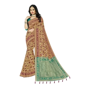 Generic Women's Banarasi Printed Saree With Unstitched Blouse 5.5Mtr (Purple)
