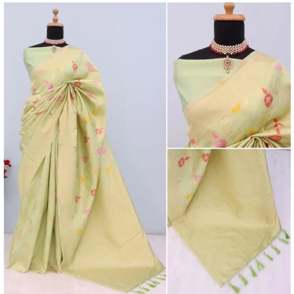 Generic Women's Banarasi Printed Saree With Unstitched Blouse 5.5Mtr (Pista) - Image 3