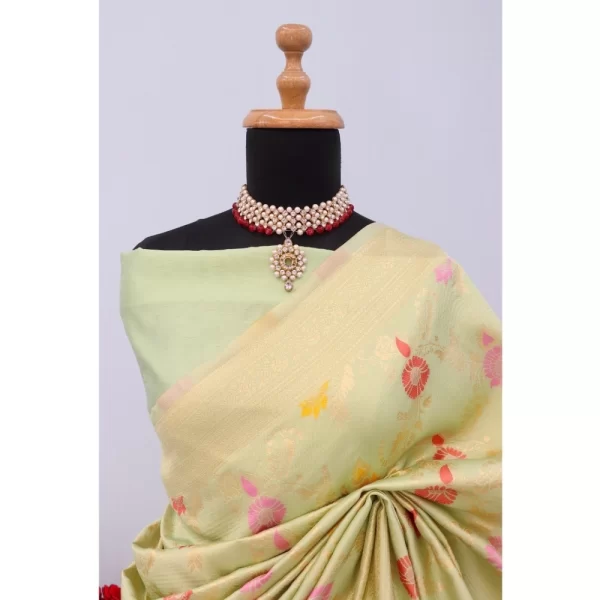 Generic Women's Banarasi Printed Saree With Unstitched Blouse 5.5Mtr (Pista) - Image 2
