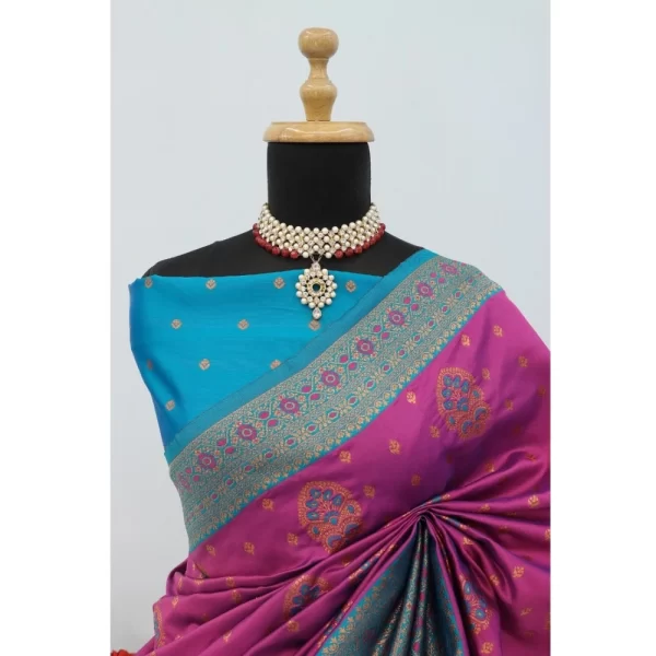 Generic Women's Banarasi Printed Saree With Unstitched Blouse 5.5Mtr (Purple) - Image 2