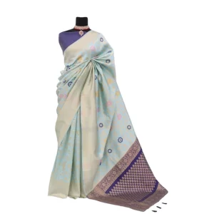Generic Women's Banarasi Printed Saree With Unstitched Blouse 5.5Mtr (Firozi)