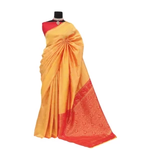 Generic Women's Banarasi Printed Saree With Unstitched Blouse 5.5Mtr (Yellow)