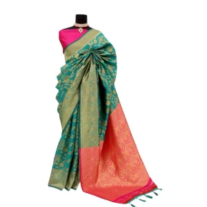 Generic Women's Banarasi Printed Saree With Unstitched Blouse 5.5Mtr (Rama)