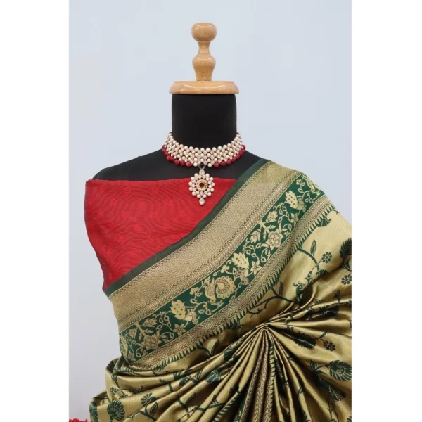Generic Women's Banarasi Printed Saree With Unstitched Blouse 5.5Mtr (Golden) - Image 2