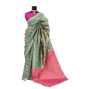Generic Women's Banarasi Printed Saree With Unstitched Blouse 5.5Mtr (Golden)