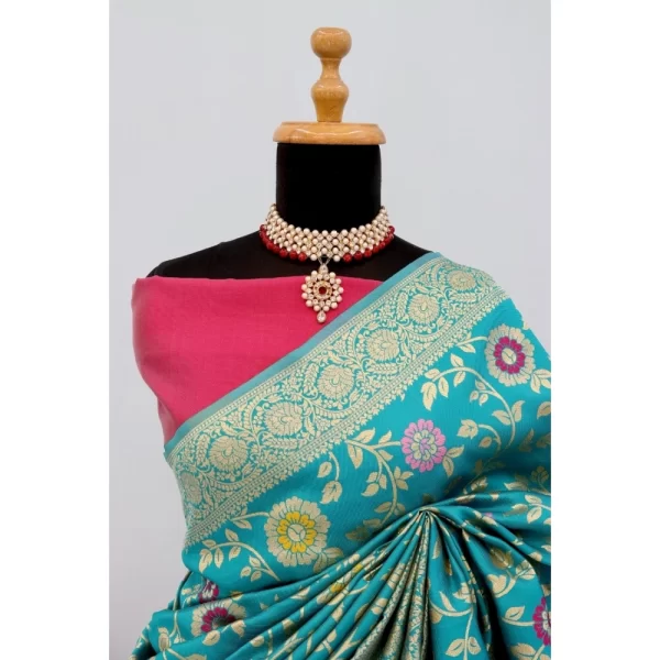 Generic Women's Banarasi Printed Saree With Unstitched Blouse 5.5Mtr (Rama) - Image 2