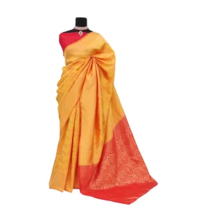 Generic Women's Banarasi Printed Saree With Unstitched Blouse 5.5Mtr (Yellow)