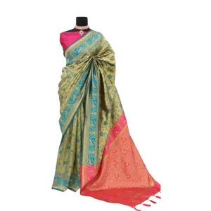 Generic Women's Banarasi Printed Saree With Unstitched Blouse 5.5Mtr (Golden)
