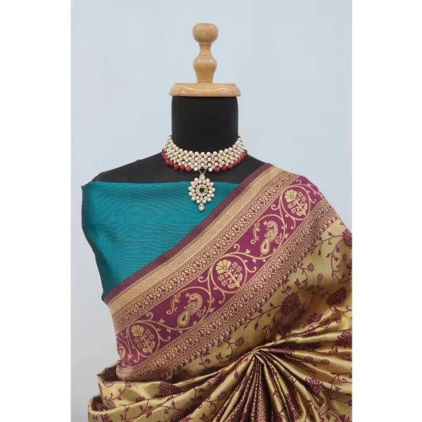 Generic Women's Banarasi Printed Saree With Unstitched Blouse 5.5Mtr (Purple) - Image 2