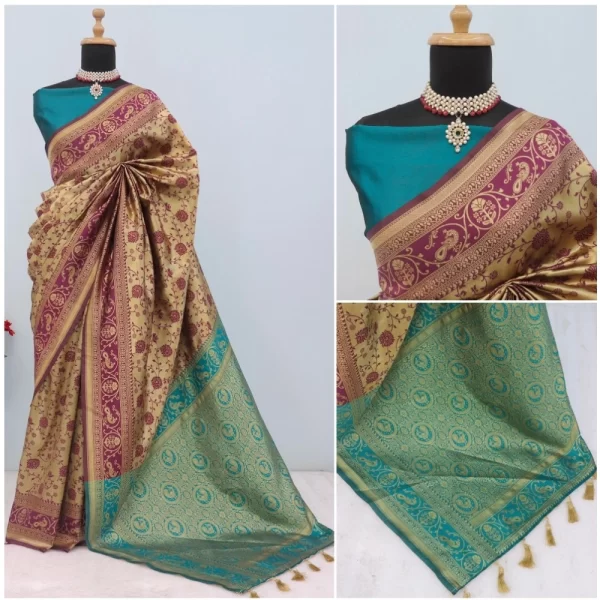 Generic Women's Banarasi Printed Saree With Unstitched Blouse 5.5Mtr (Purple) - Image 3