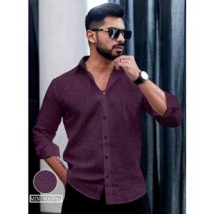 Generic Men's Casual PollyCotton Self-design Full Sleeve Collar Shirt (Wine)