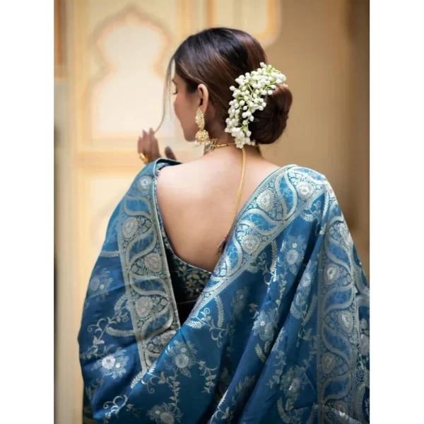 Generic Women's Art Silk Embellished Kanjivaram Saree With Unstitched Blouse (5.5Mtr, Rama) - Image 3