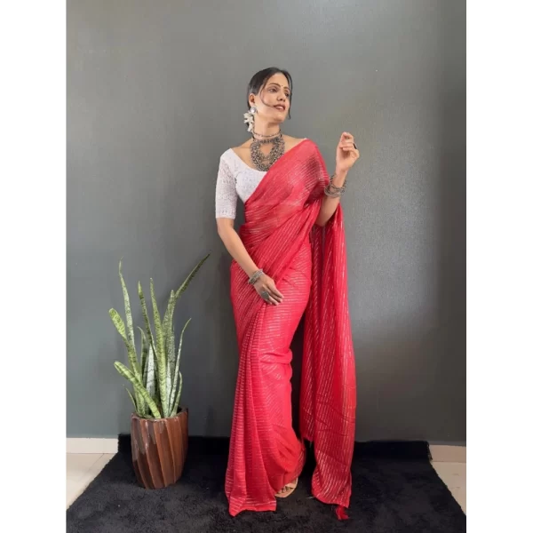 Generic Women's Chiffon Woven Bollywood Saree With Unstitched Blouse (5.5Mtr, Red) - Image 3