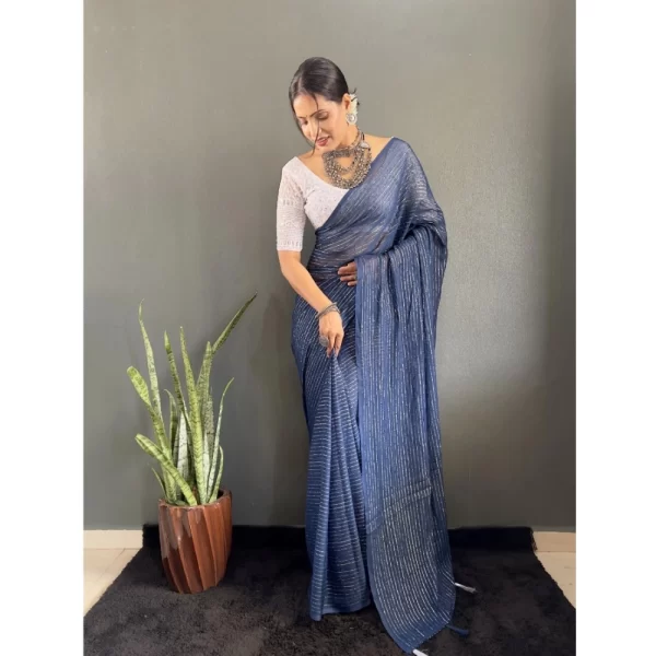 Generic Women's Chiffon Woven Bollywood Saree With Unstitched Blouse (5.5Mtr, Navy) - Image 3