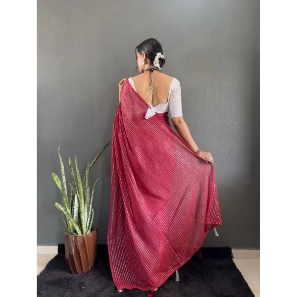 Generic Women's Chiffon Woven Bollywood Saree With Unstitched Blouse (5.5Mtr, Pink) - Image 2