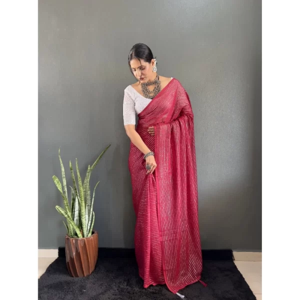 Generic Women's Chiffon Woven Bollywood Saree With Unstitched Blouse (5.5Mtr, Pink) - Image 3
