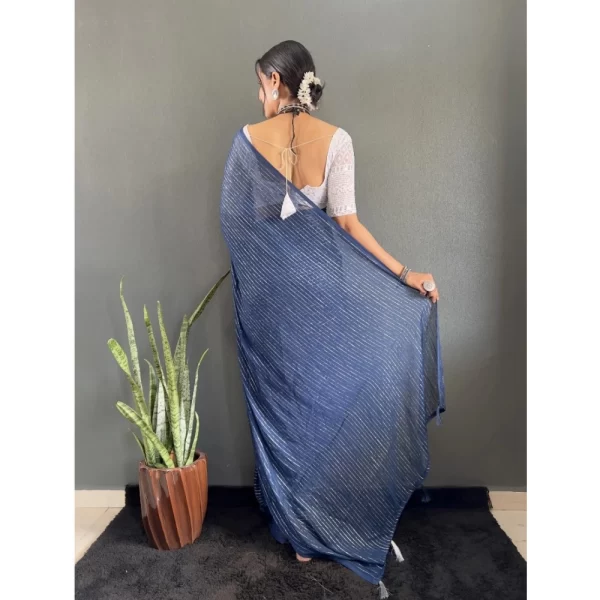 Generic Women's Chiffon Woven Bollywood Saree With Unstitched Blouse (5.5Mtr, Navy) - Image 2