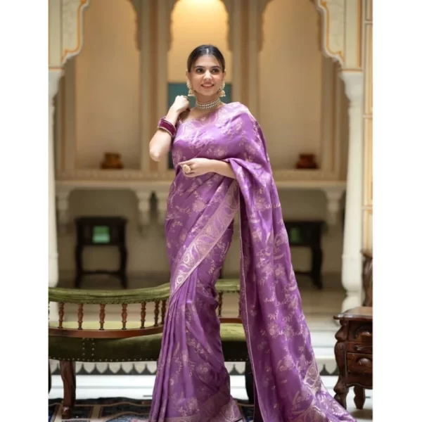 Generic Women's Art Silk Embellished Kanjivaram Saree With Unstitched Blouse (5.5Mtr, Lavender) - Image 2