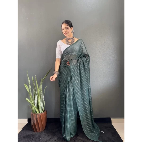 Generic Women's Chiffon Woven Bollywood Saree With Unstitched Blouse (5.5Mtr, Green) - Image 3