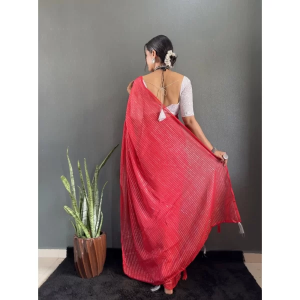 Generic Women's Chiffon Woven Bollywood Saree With Unstitched Blouse (5.5Mtr, Red) - Image 2