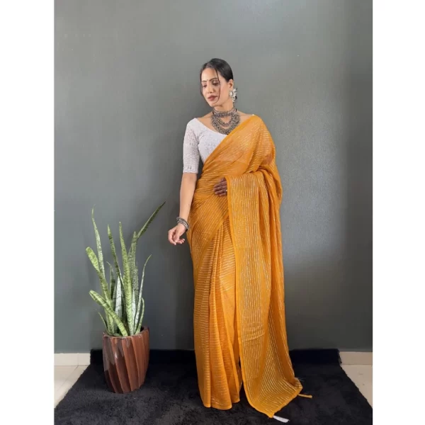 Generic Women's Chiffon Woven Bollywood Saree With Unstitched Blouse (5.5Mtr, Mustard) - Image 3