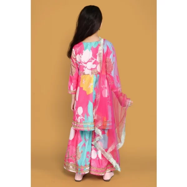 Generic Girl's Rayon Printed Codding Lace Anarkali-Style Suit (Multicolor) - Image 3