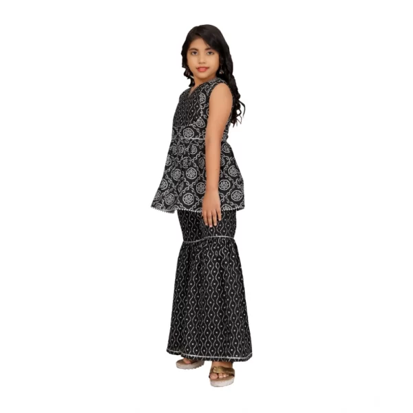 Generic Girl's Cotton Rayon Printed Top And Sharara Set (Black) - Image 4