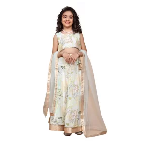 Generic Girl's Chiffon Printed Lehenga Choli Set (Green)