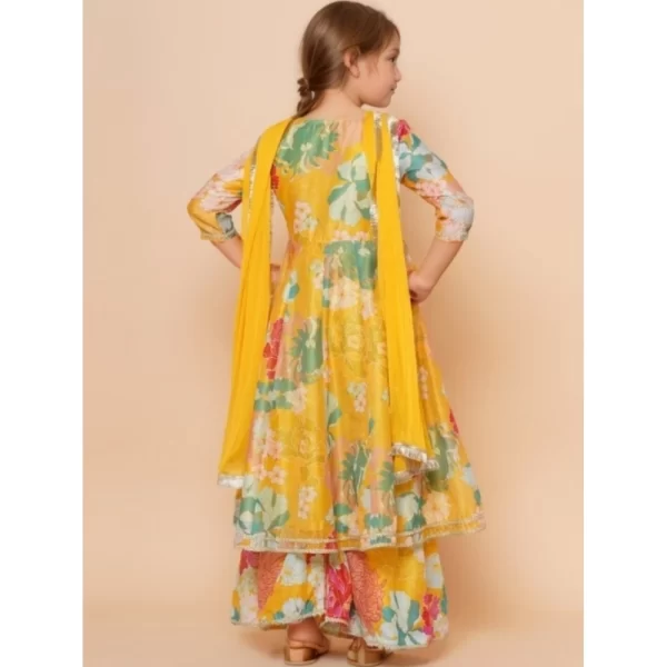 Generic Girl's Rayon Printed Codding Lace Anarkali-Style Suit (Yellow) - Image 5