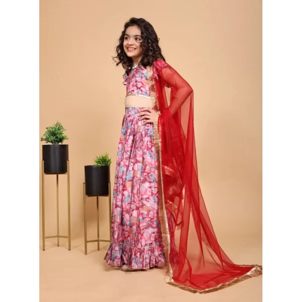 Generic Girl's Chiffon Printed Lehenga Choli Set (Pink) - Image 3
