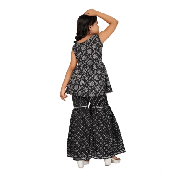Generic Girl's Cotton Rayon Printed Top And Sharara Set (Black) - Image 5