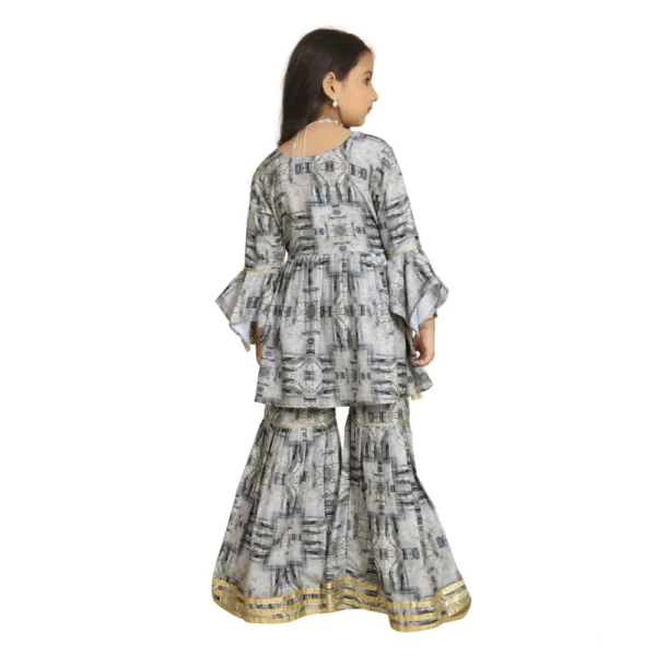 Generic Girl's Maslin Embrodrery Lace Aliya Cut Top With Sharara Dupatta Set (Grey) - Image 5