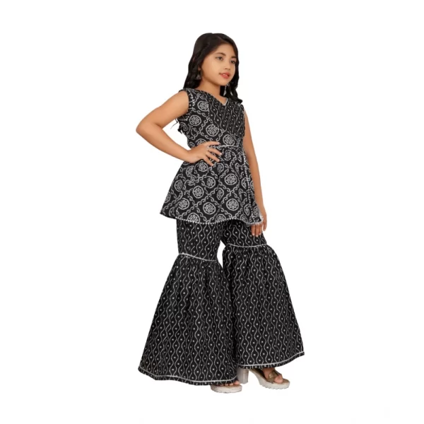 Generic Girl's Cotton Rayon Printed Top And Sharara Set (Black) - Image 3