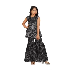 Generic Girl's Cotton Rayon Printed Top And Sharara Set (Black)