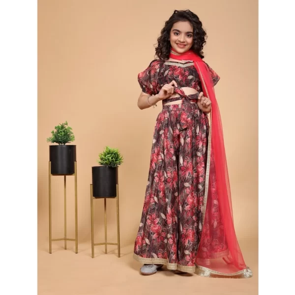 Generic Girl's Chiffon Printed Lehenga Choli Set (Maroon) - Image 4