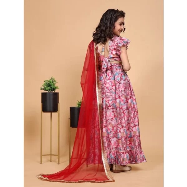Generic Girl's Chiffon Printed Lehenga Choli Set (Pink) - Image 5