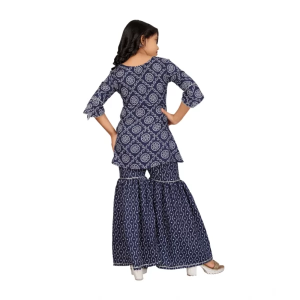 Generic Girl's Cotton Rayon Printed Top And Sharara Set (Blue) - Image 5