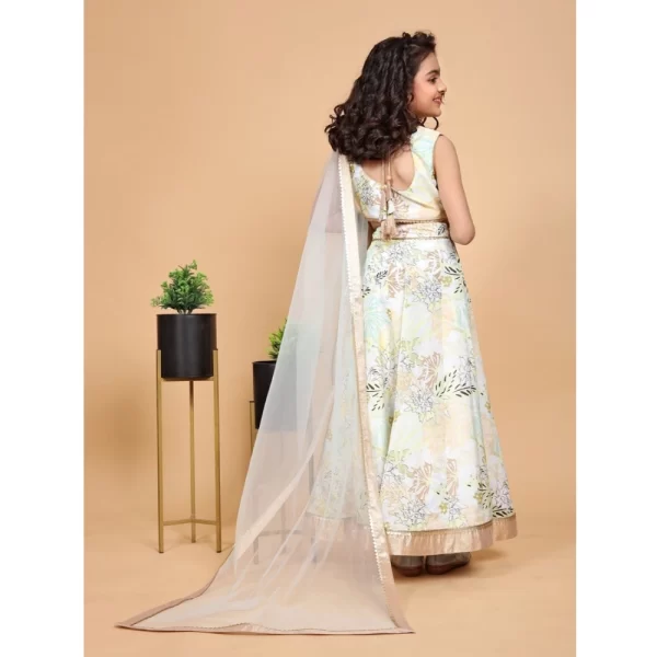 Generic Girl's Chiffon Printed Lehenga Choli Set (Green) - Image 5