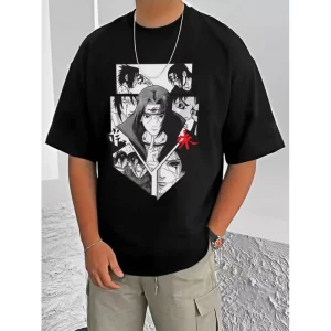 Generic Men's Casual Cotton Blend Printed Round Neck Half Sleeve T-Shirt (Black)