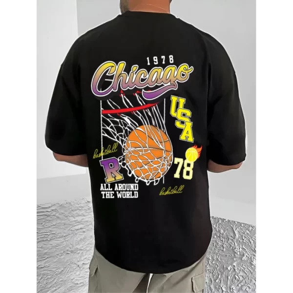 Generic Men's Casual Cotton Blend Printed Round Neck Half Sleeve T-Shirt (Black) - Image 4