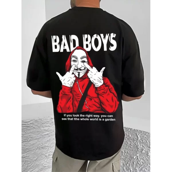 Generic Men's Casual Cotton Blend Printed Round Neck Half Sleeve T-Shirt (Black) - Image 4