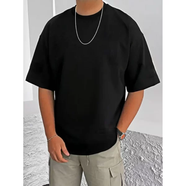 Generic Men's Casual Cotton Blend Printed Round Neck Half Sleeve T-Shirt (Black) - Image 4