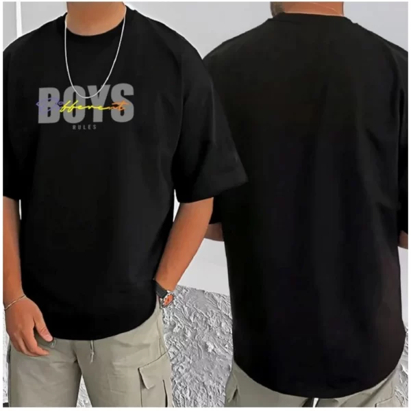 Generic Men's Casual Cotton Blend Printed Round Neck Half Sleeve T-Shirt (Black) - Image 3