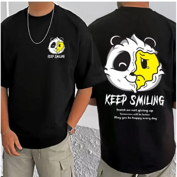 Generic Men's Casual Cotton Blend Printed Round Neck Half Sleeve T-Shirt (Black) - Image 3