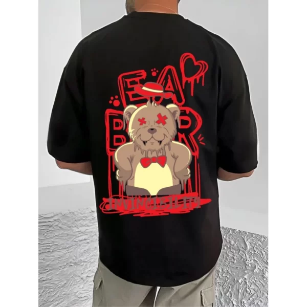 Generic Men's Casual Cotton Blend Printed Round Neck Half Sleeve T-Shirt (Black) - Image 4