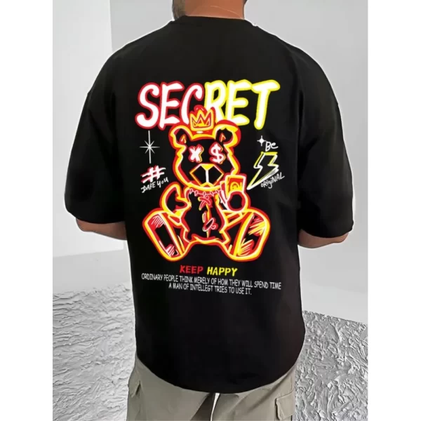 Generic Men's Casual Cotton Blend Printed Round Neck Half Sleeve T-Shirt (Black) - Image 4