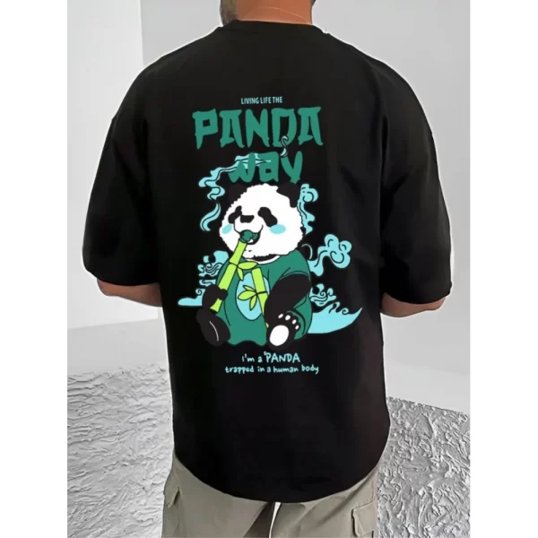 Generic Men's Casual Cotton Blend Printed Round Neck Half Sleeve T-Shirt (Black) - Image 4