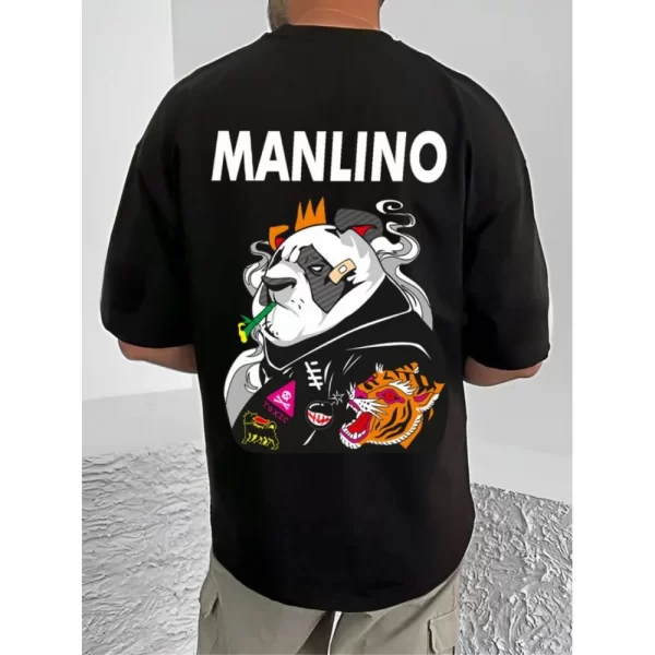 Generic Men's Casual Cotton Blend Printed Round Neck Half Sleeve T-Shirt (Black) - Image 4