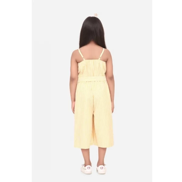 Generic Girl's Polyester Cotton Blend Striped Sleeveless Round Neck Dress (Yellow) - Image 3